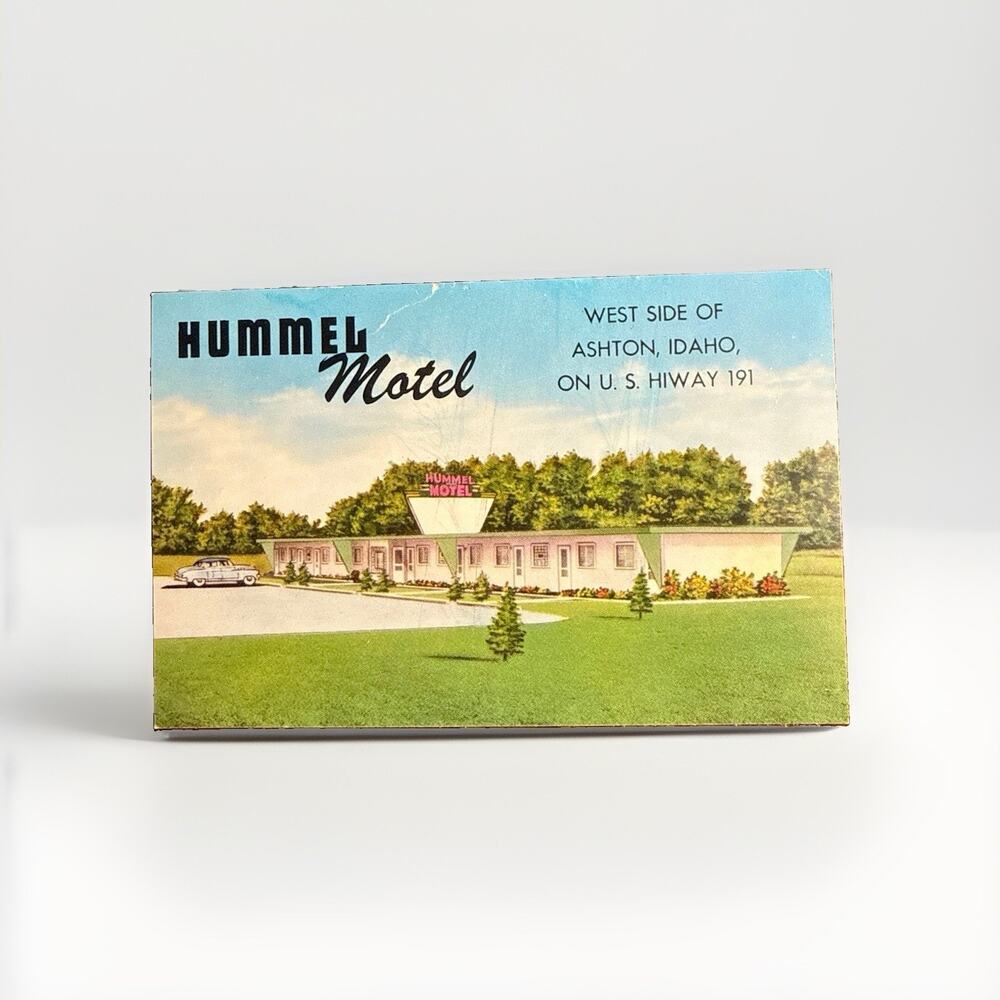 Vintage Hummel Motel Ashton Idaho US Hiway 191 Postcard Mid Century Car 17116F